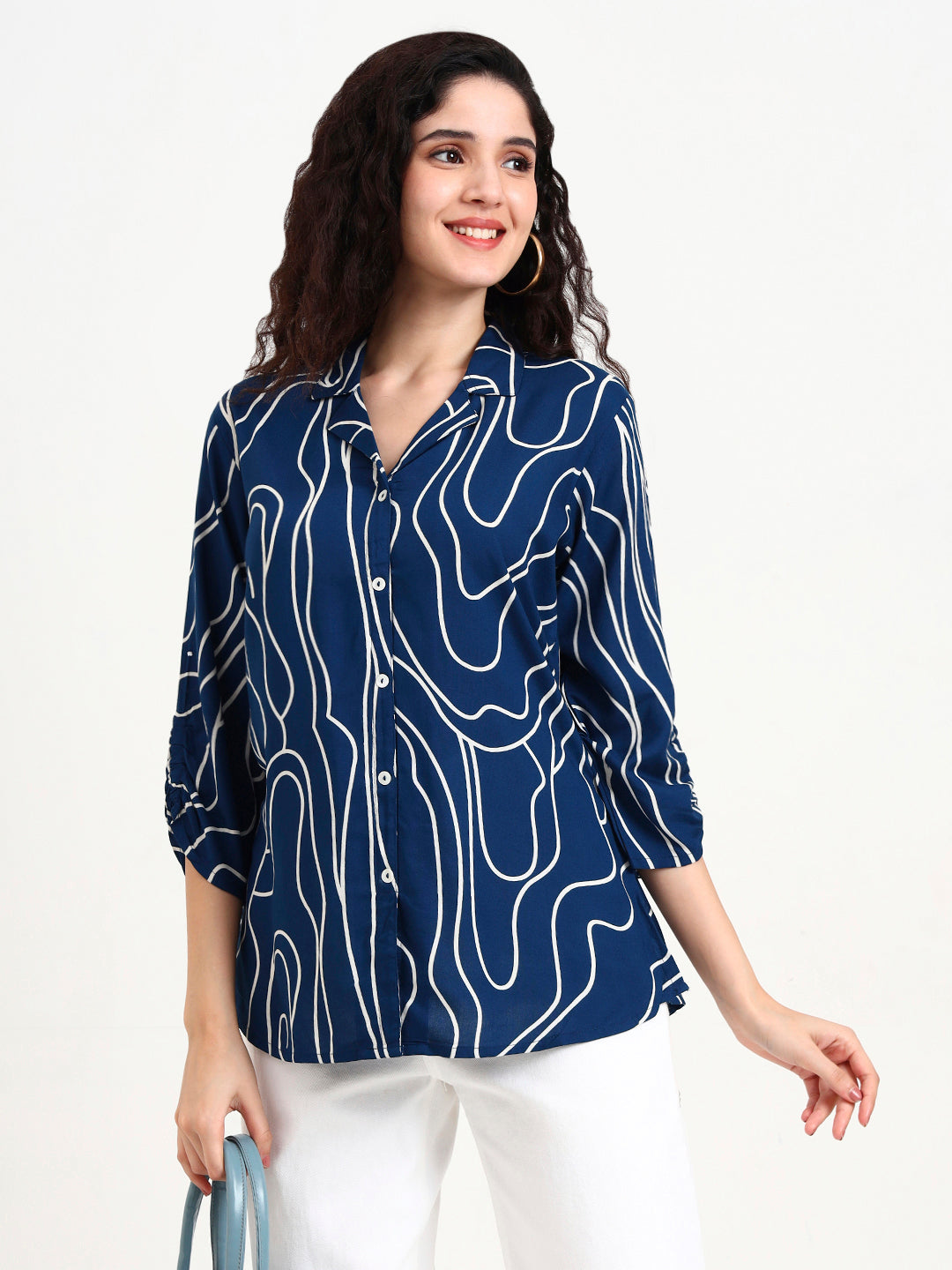 Teal-Rayon-Blue-Asymetric-Print-Top-Only