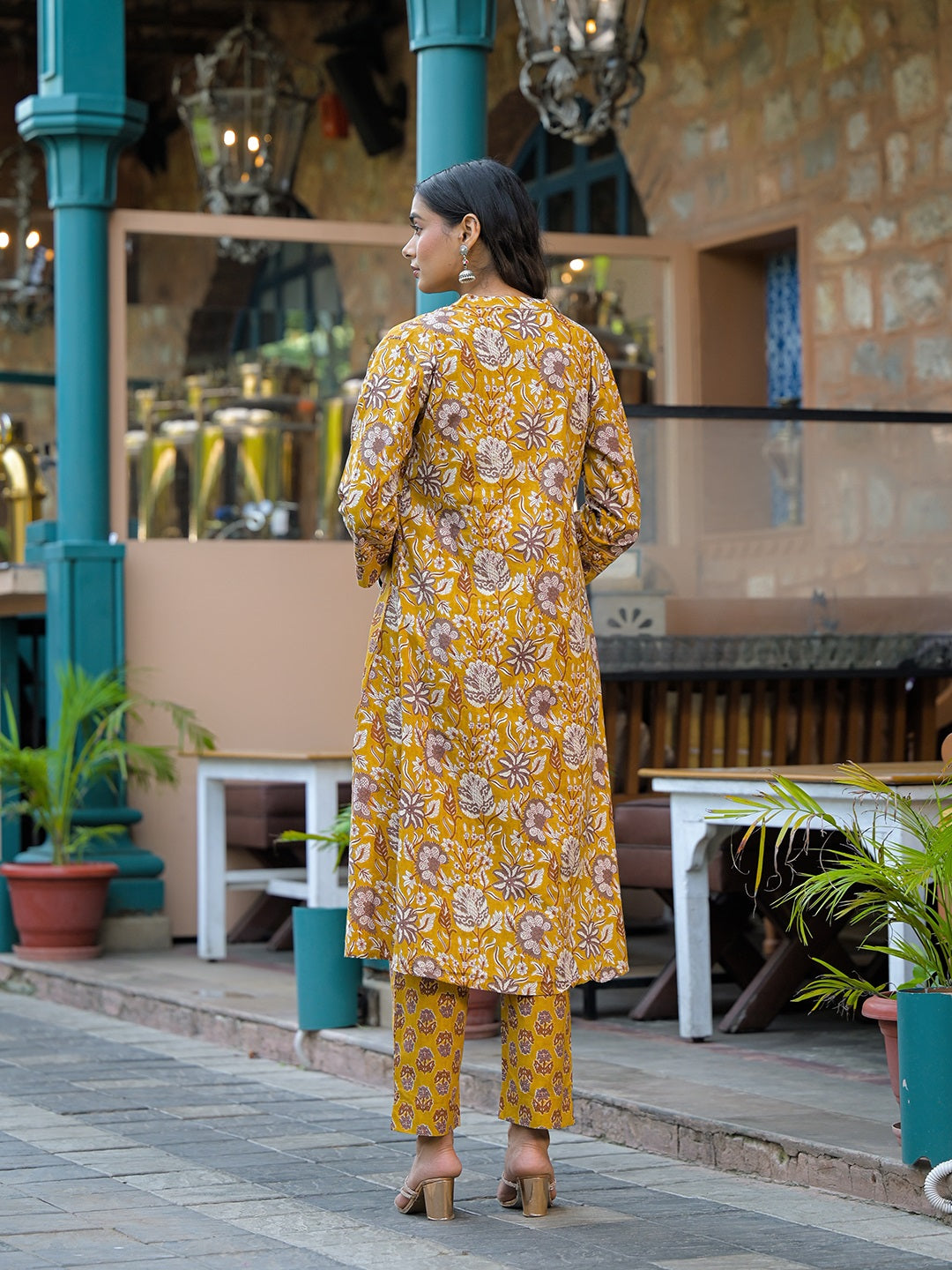 Mustard-Cotton-Floral-Print-3-Piece-Kurta-Set