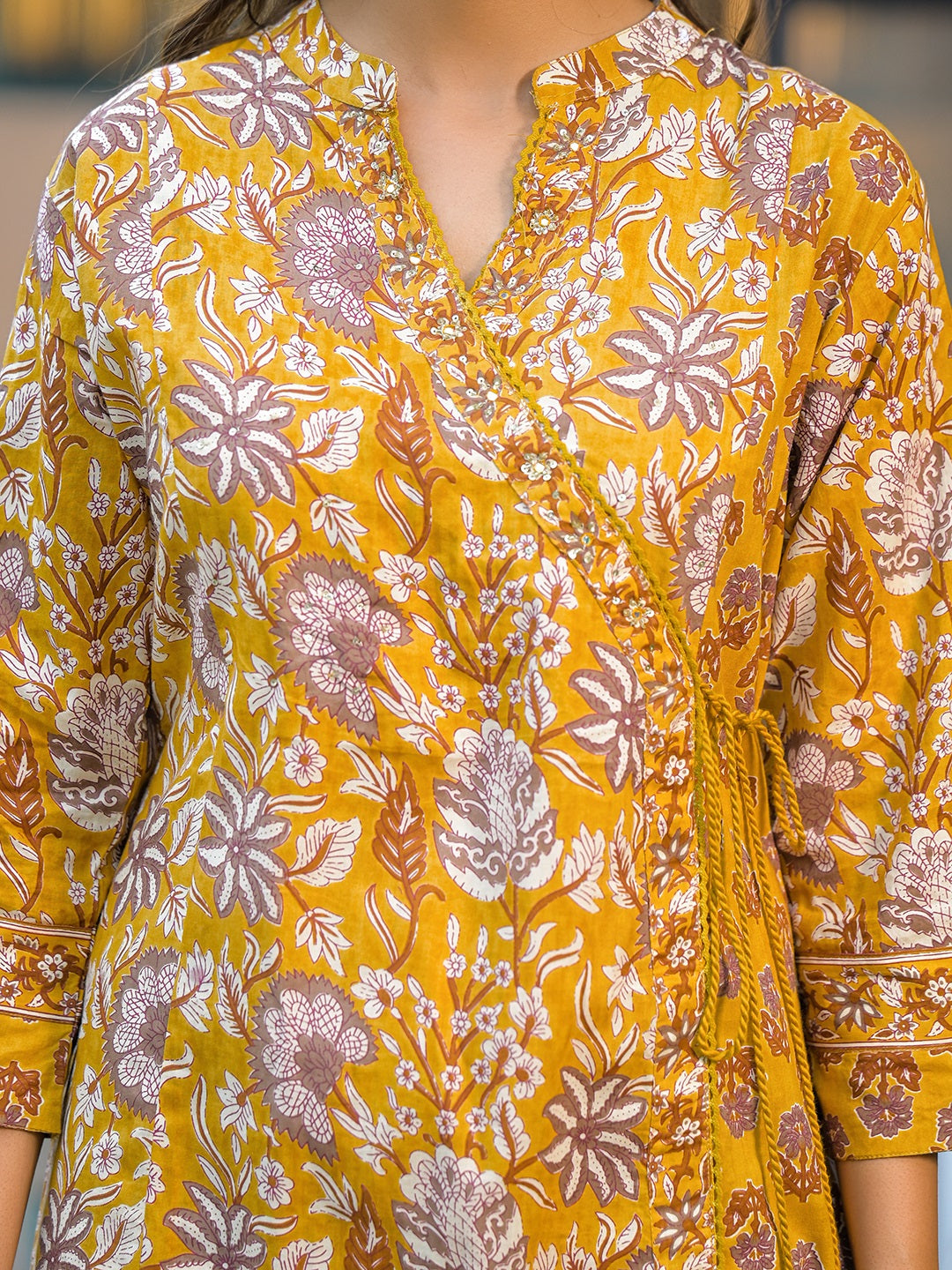 Mustard-Cotton-Floral-Print-3-Piece-Kurta-Set