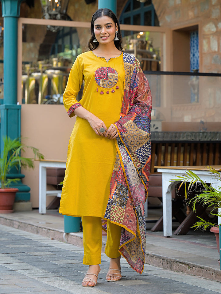 Mustard-Cotton-3-Piece-Kurta-Set