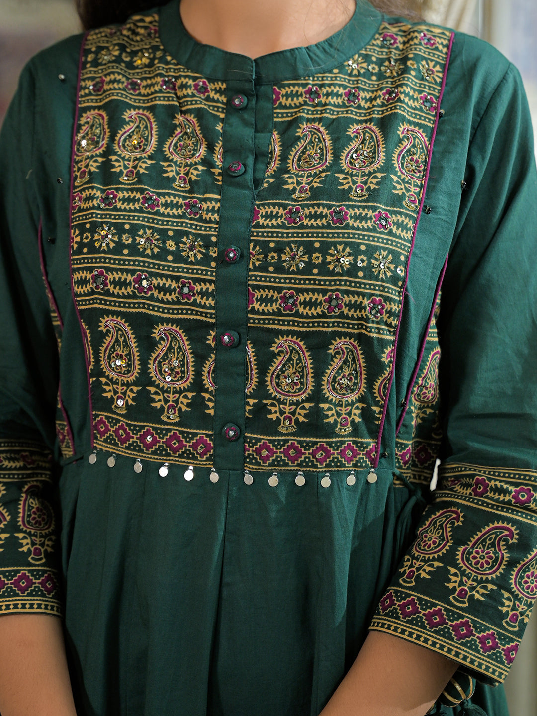 Green-Cotton-Paisley-Print-Anarkali-3-Piece-Kurta-Set