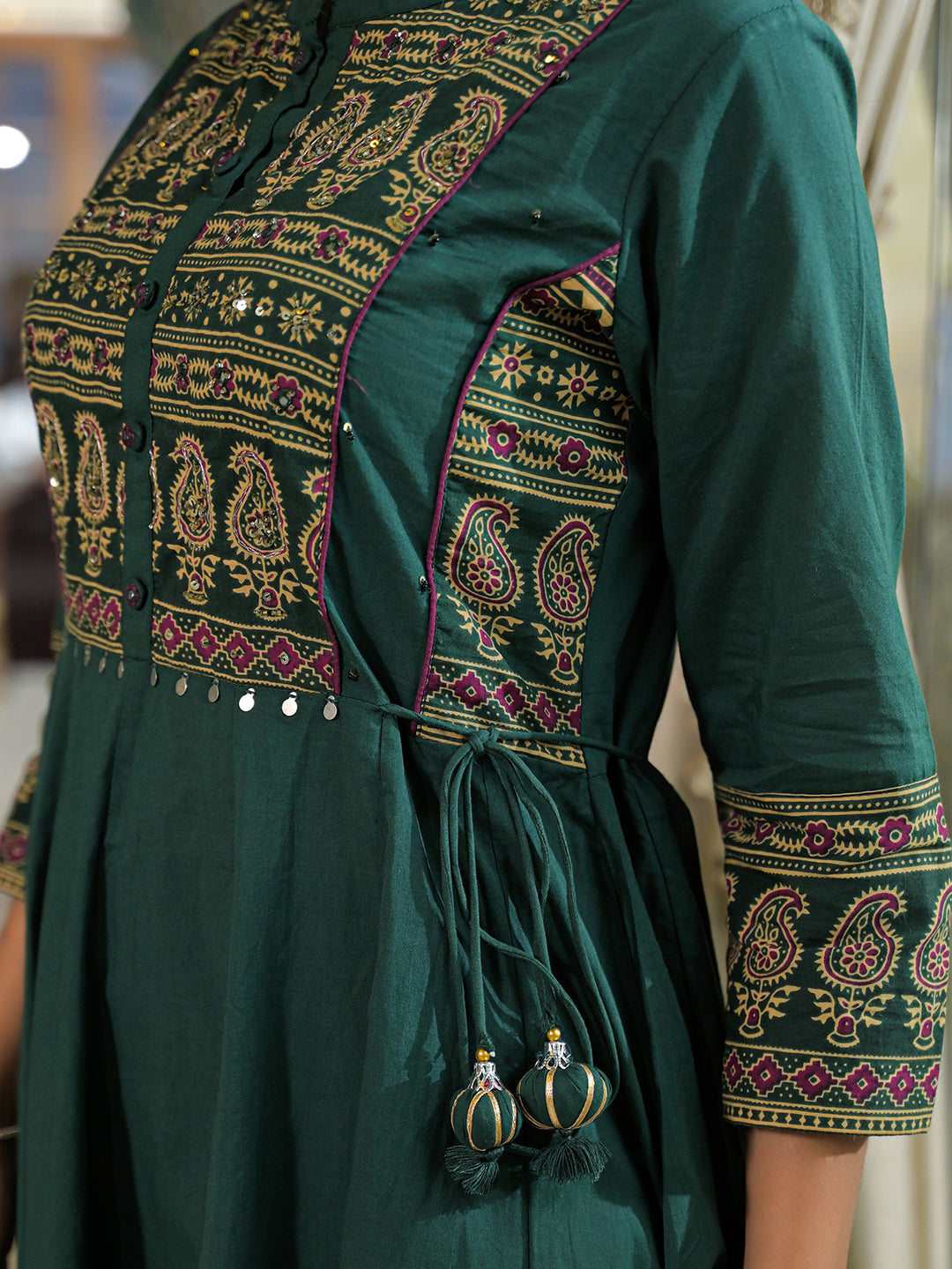 Green-Cotton-Paisley-Print-Anarkali-3-Piece-Kurta-Set