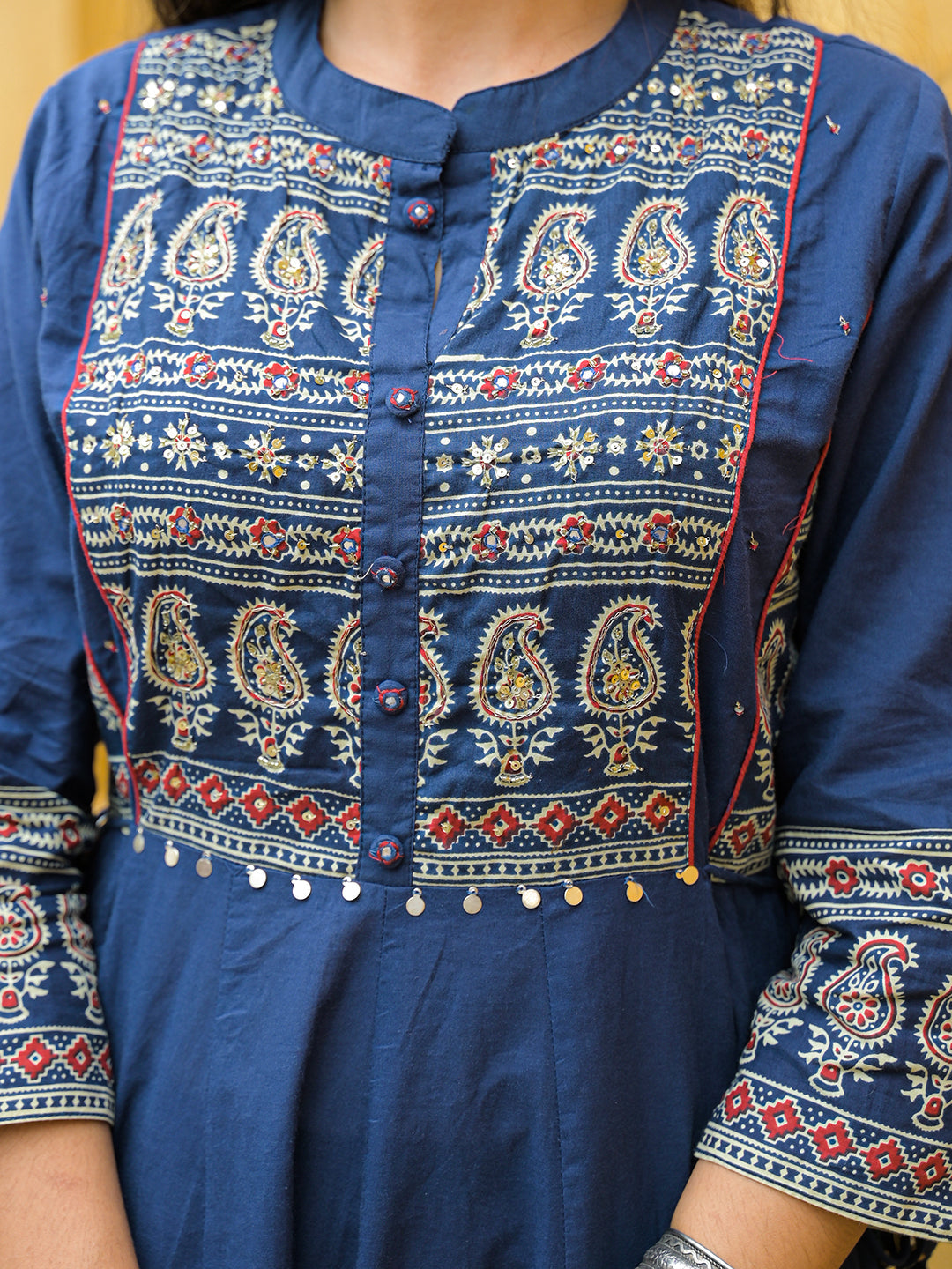 Blue-Cotton-Paisley-Print-Anarkali-3-Piece-Kurta-Set