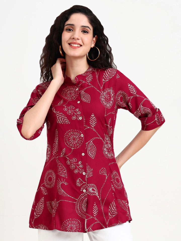 Maroon-Rayon-Printed-Top-Only