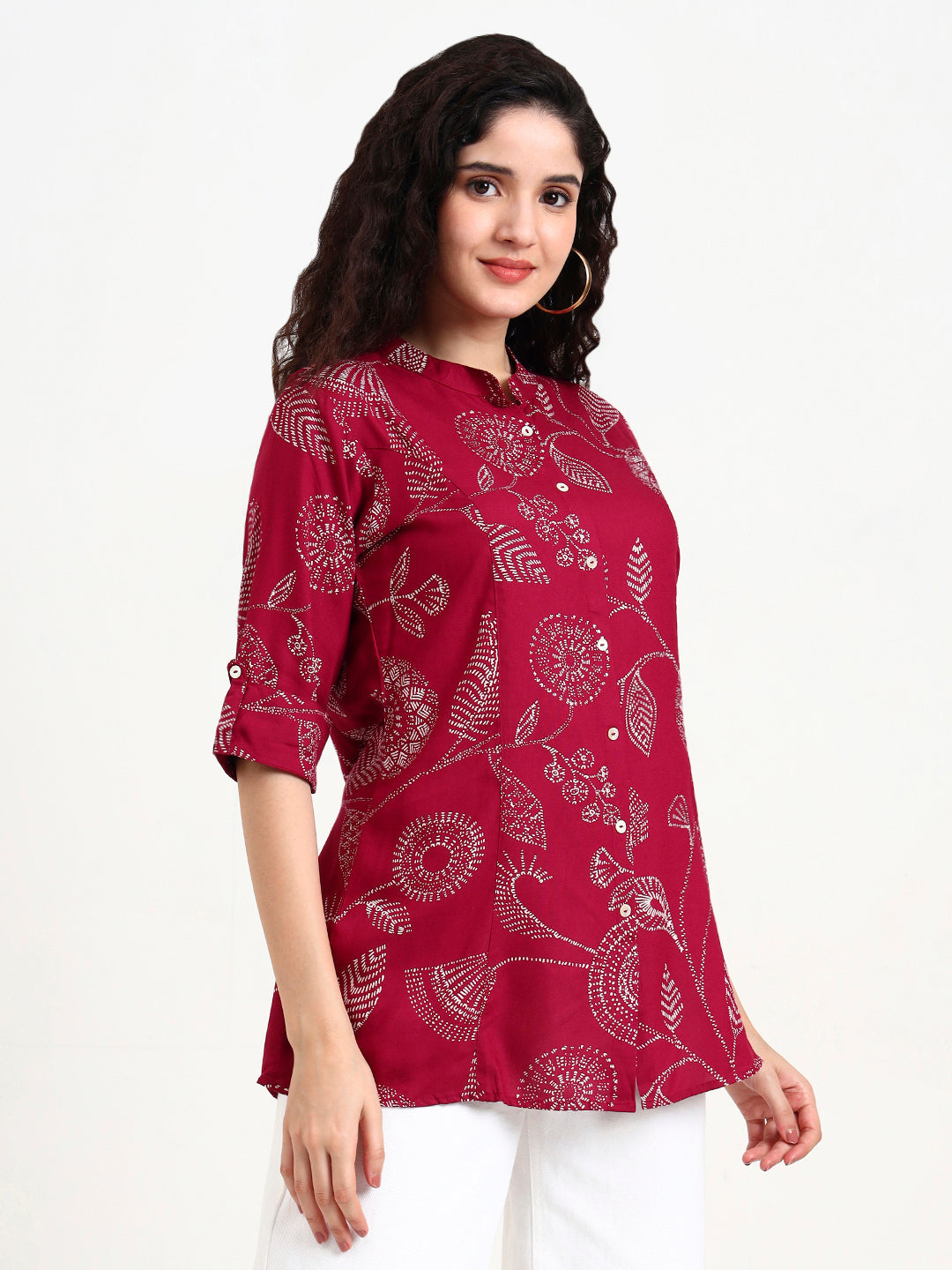 Maroon-Rayon-Printed-Top-Only
