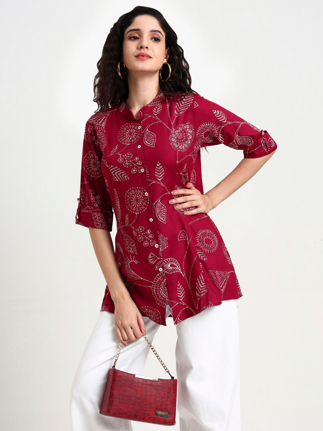 Maroon-Rayon-Printed-Top-Only