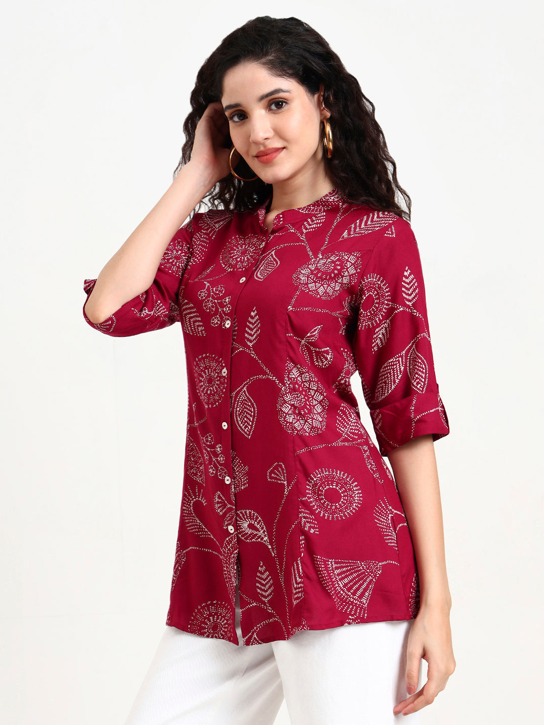 Maroon-Rayon-Printed-Top-Only