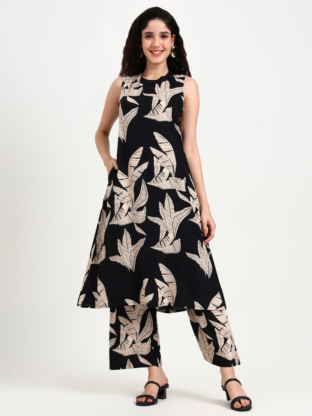 Black-Rayon-Floral-Printed-2-Piece-Kurta-Set
