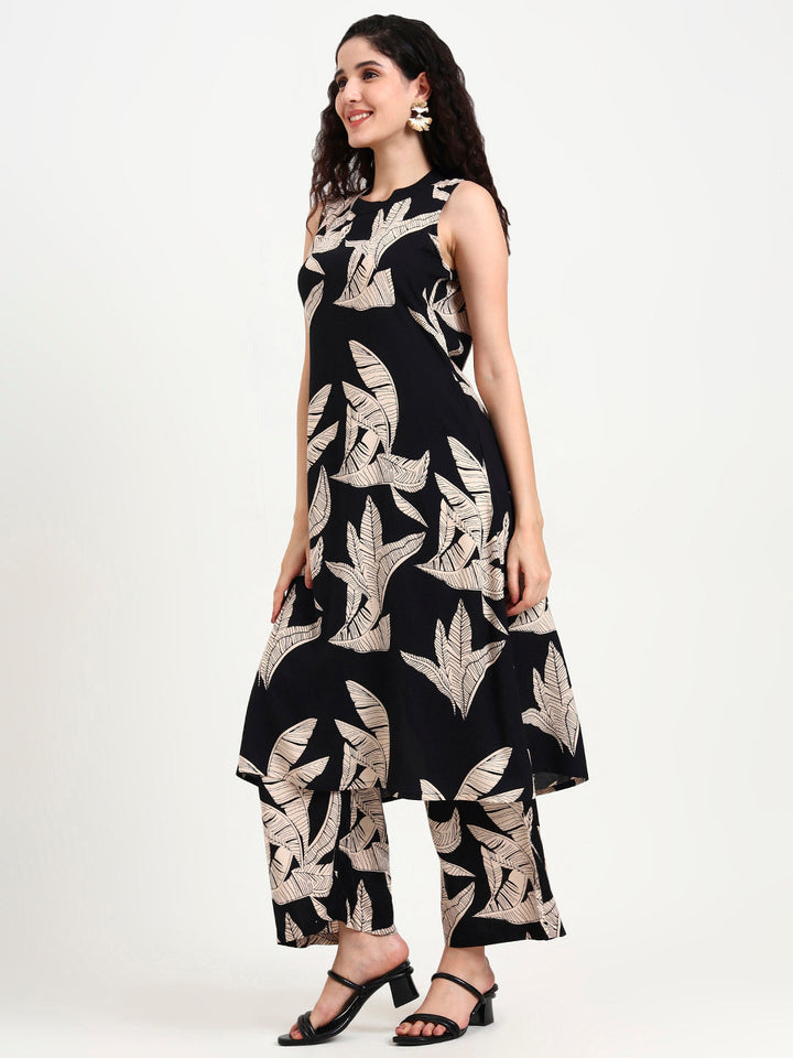 Black-Rayon-Floral-Printed-2-Piece-Kurta-Set