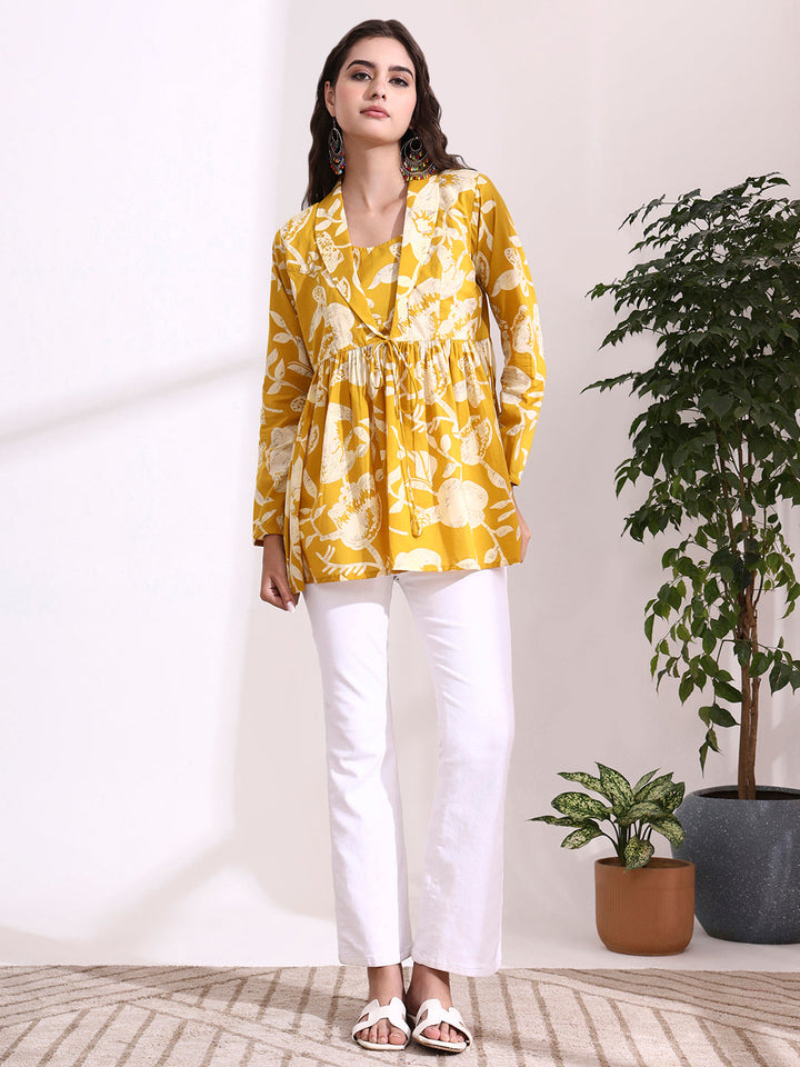 Mustard Lepal Coller Peplum Top