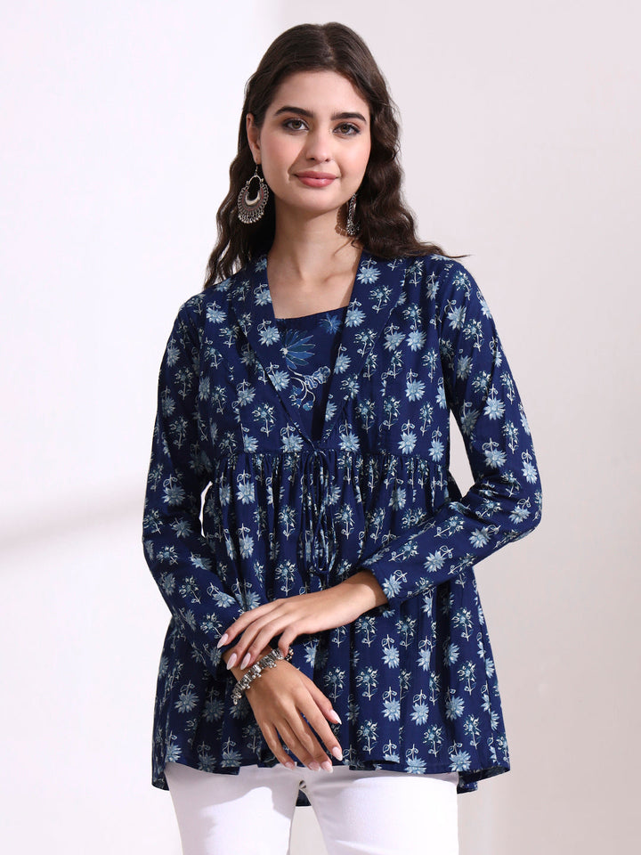 Blue Lepal Coller Peplum Top