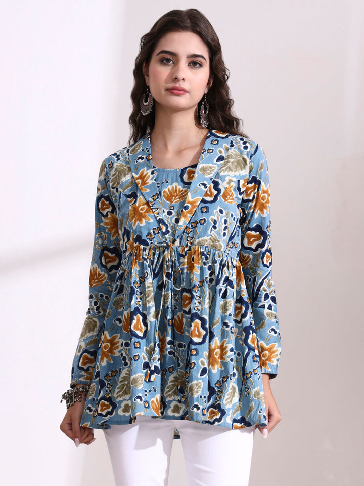 Sky Blue Lepal Coller Peplum Top