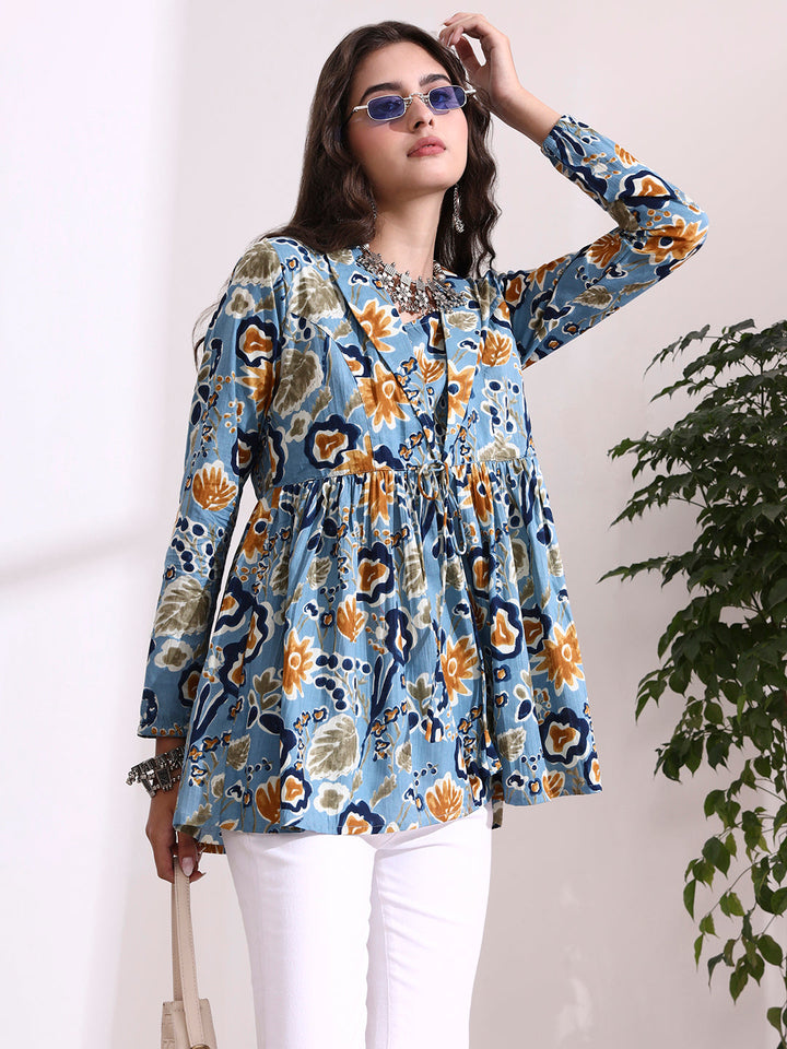 Sky Blue Lepal Coller Peplum Top