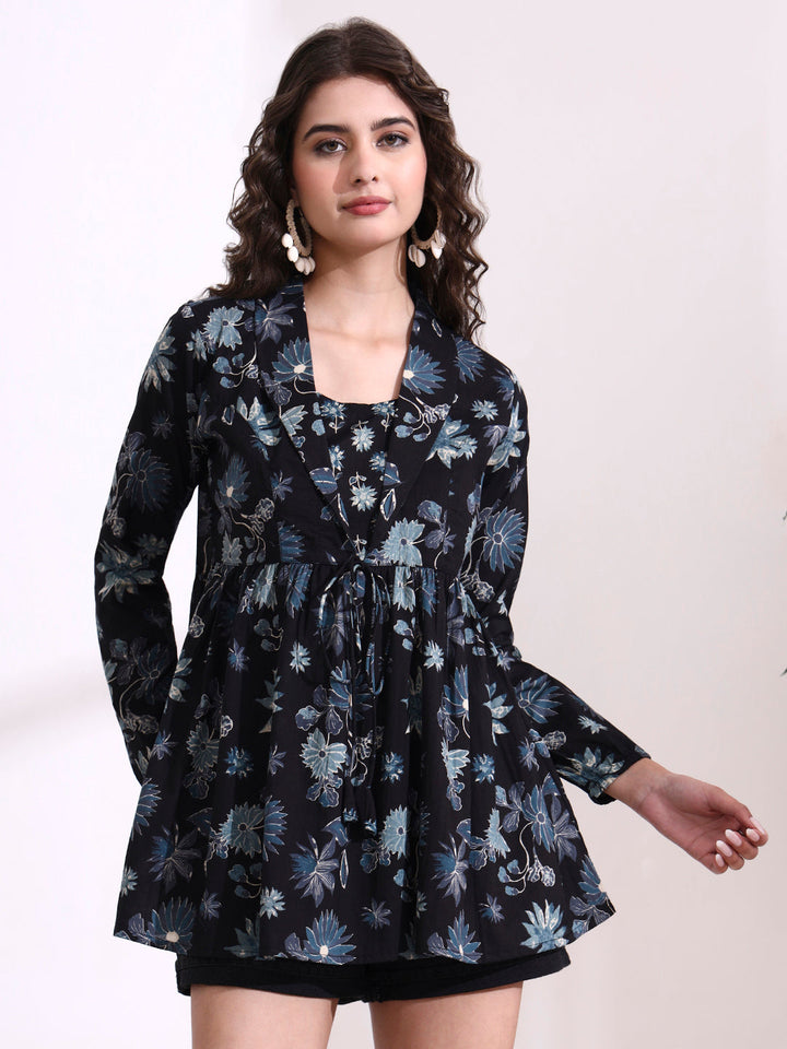 Black Lepal Coller Peplum Top