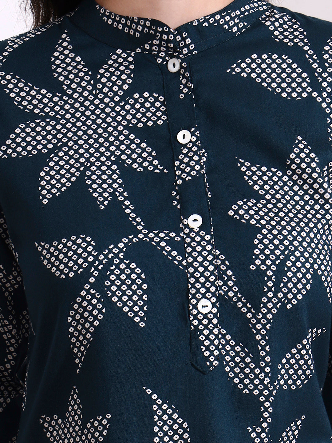 Dark Green Rayon Rollup Sleeves Floral Straight Kurta
