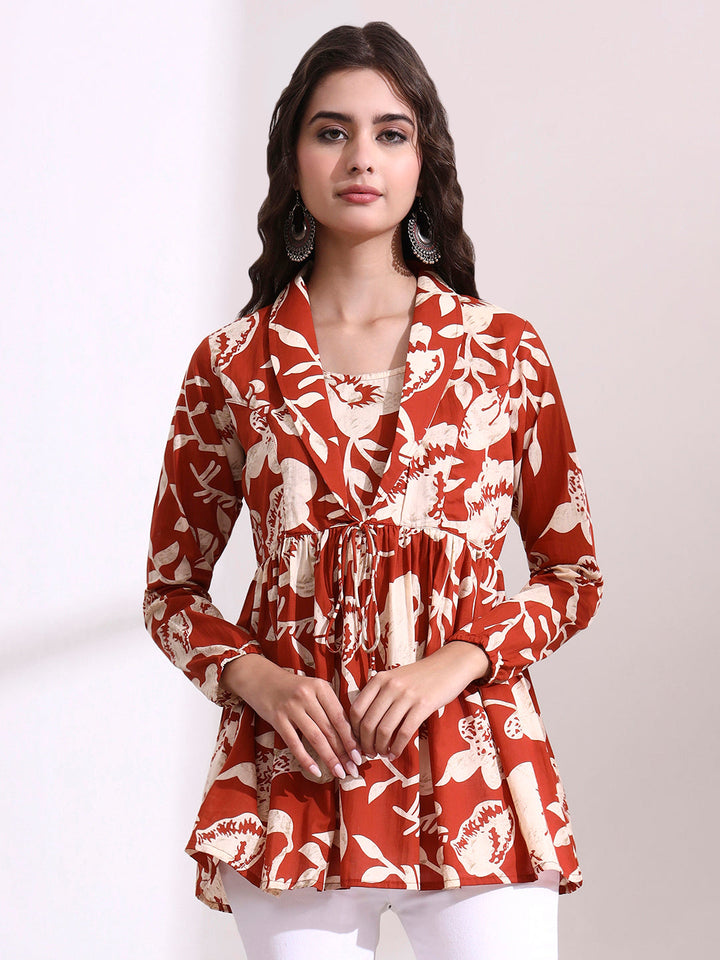 Dark Orange Lepal Coller Peplum Top