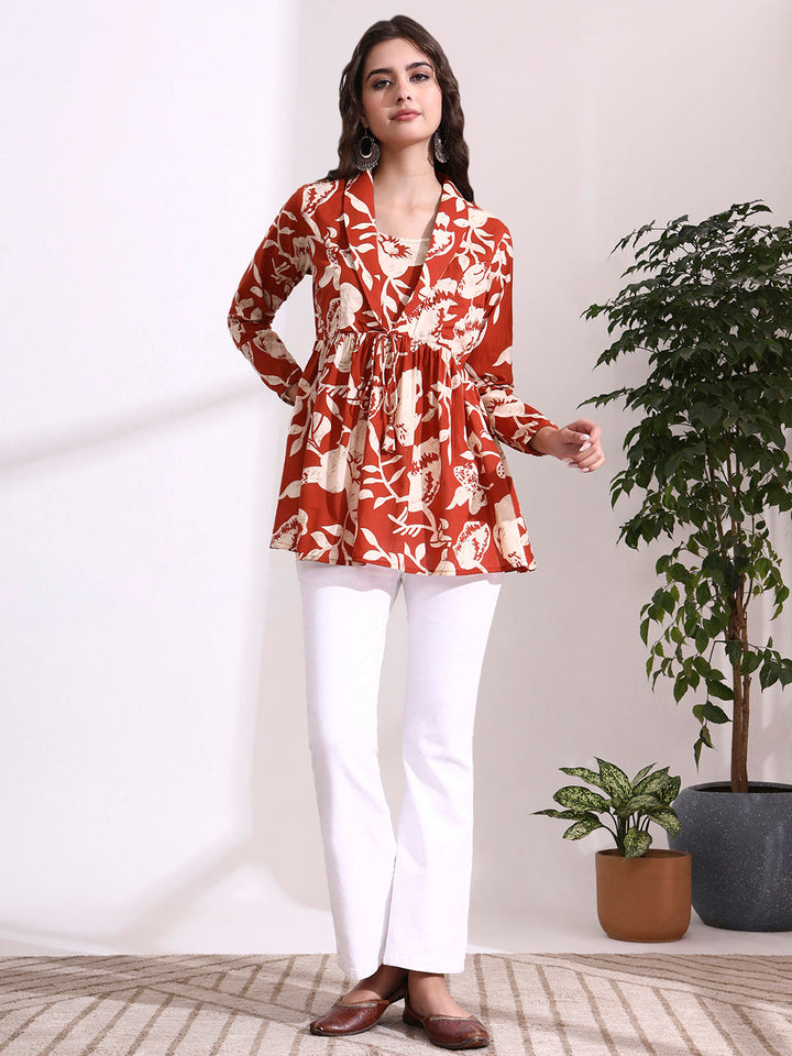 Dark Orange Lepal Coller Peplum Top
