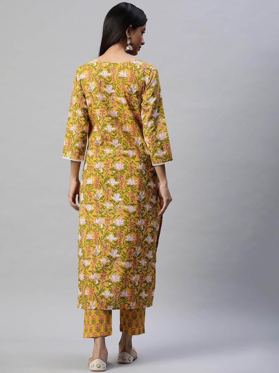 Yellow-Floral-Printed-Straight-2-Piece-Kurta-Set