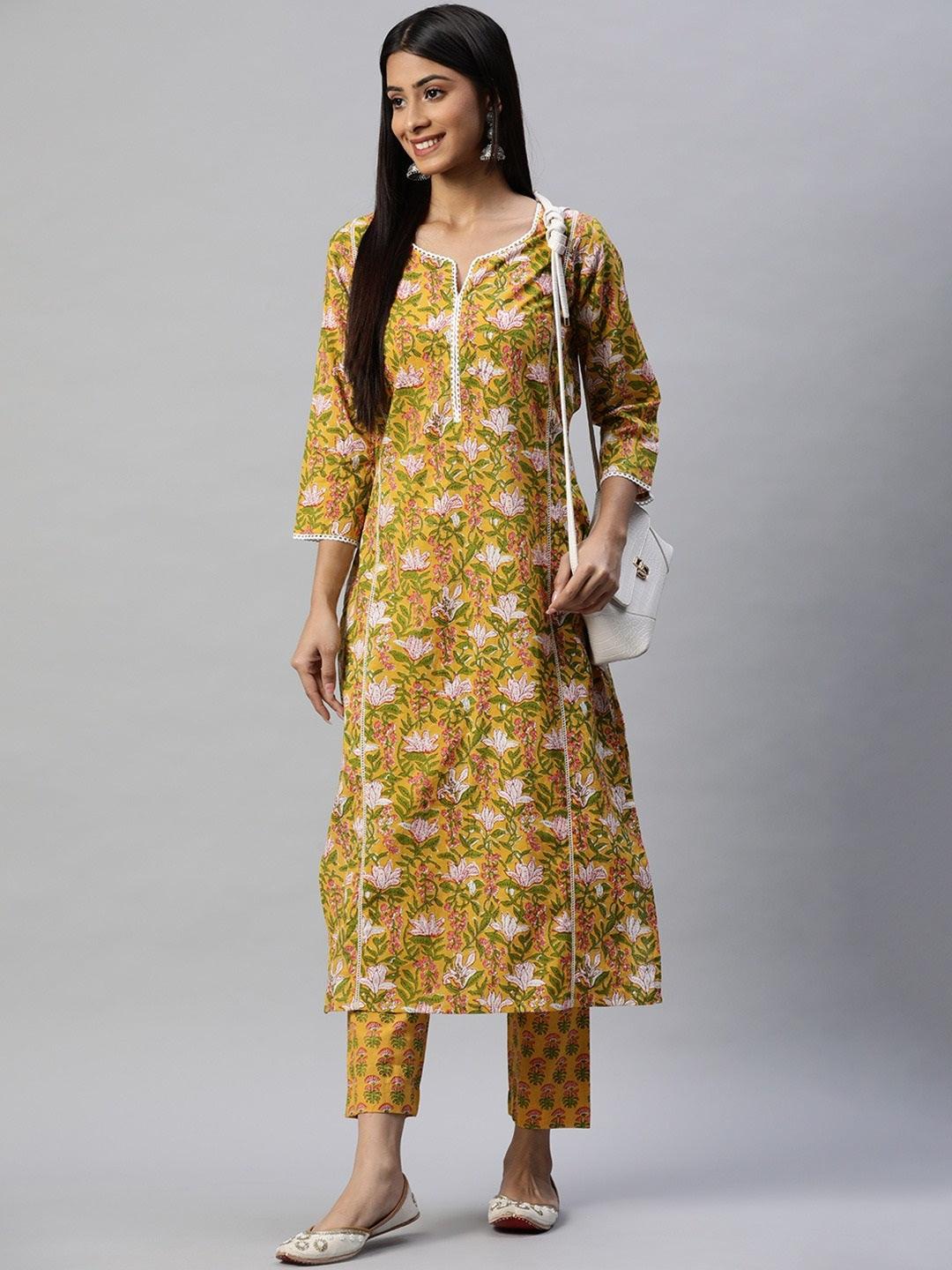 Yellow-Floral-Printed-Straight-2-Piece-Kurta-Set
