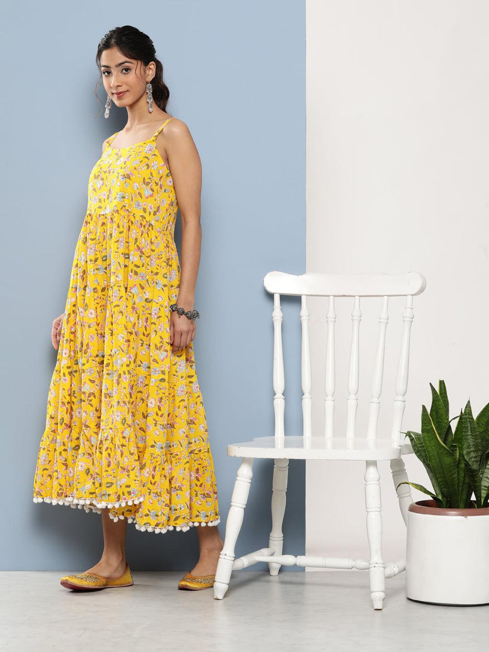 Yellow-Pure-Cotton-Floral-Maxi-Dress