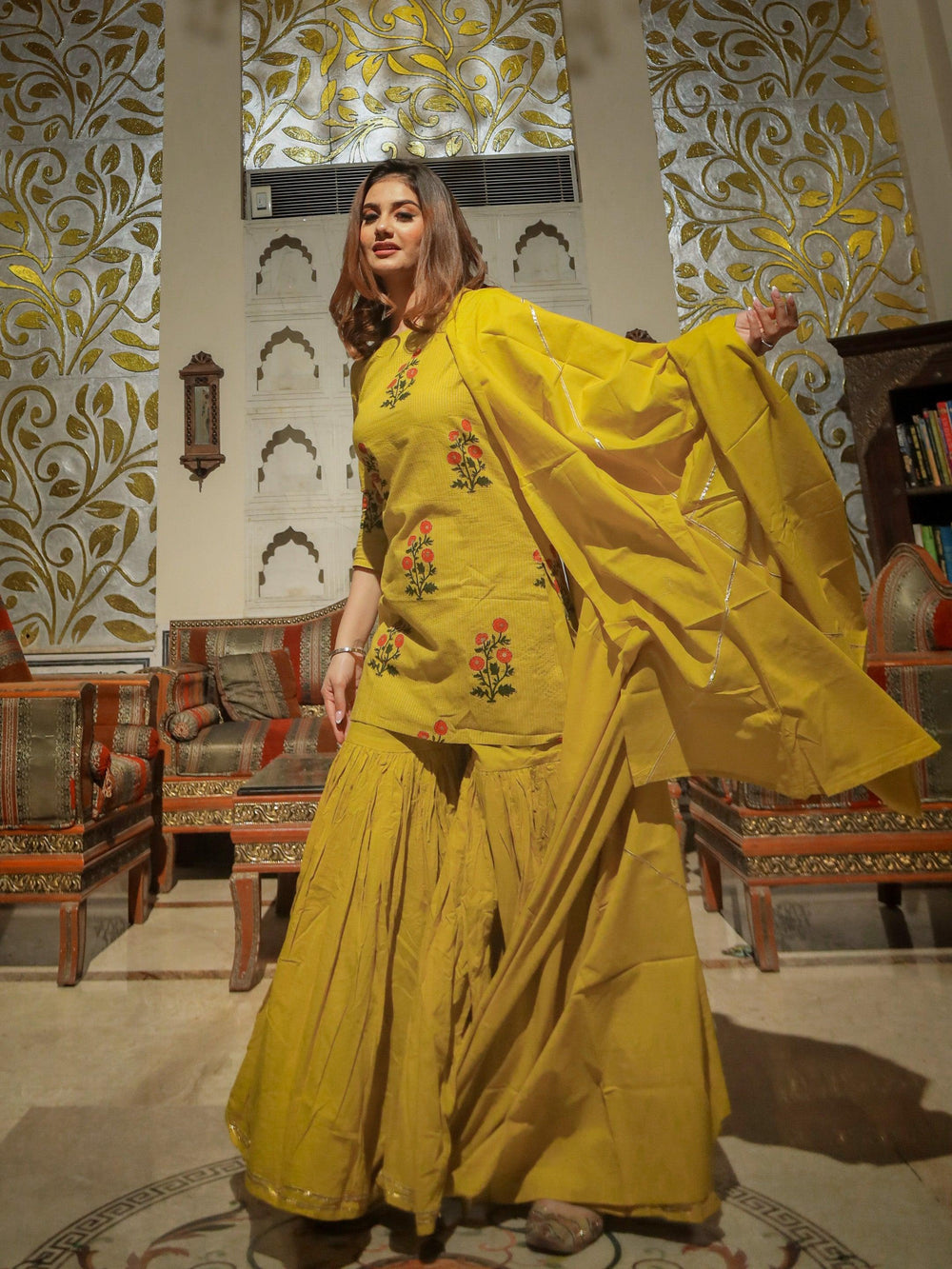 Lemon-Yellow-Cotton-Sharara-Kurta-Set-With-Dupatta