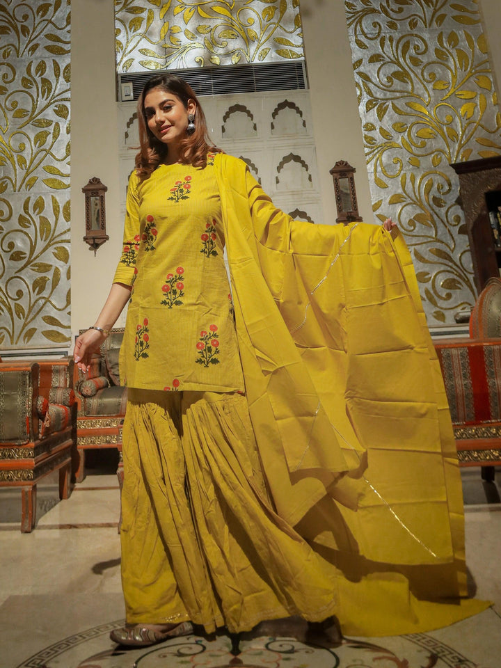 Lemon-Yellow-Cotton-Sharara-Kurta-Set-With-Dupatta