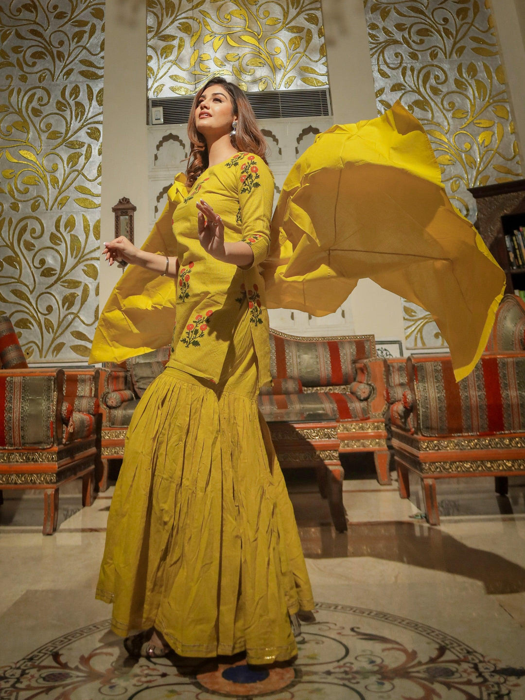Lemon-Yellow-Cotton-Sharara-Kurta-Set-With-Dupatta