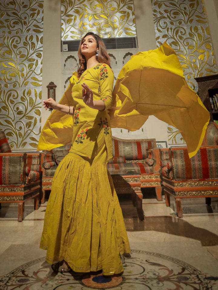Lemon-Yellow-Cotton-Sharara-Kurta-Set-With-Dupatta