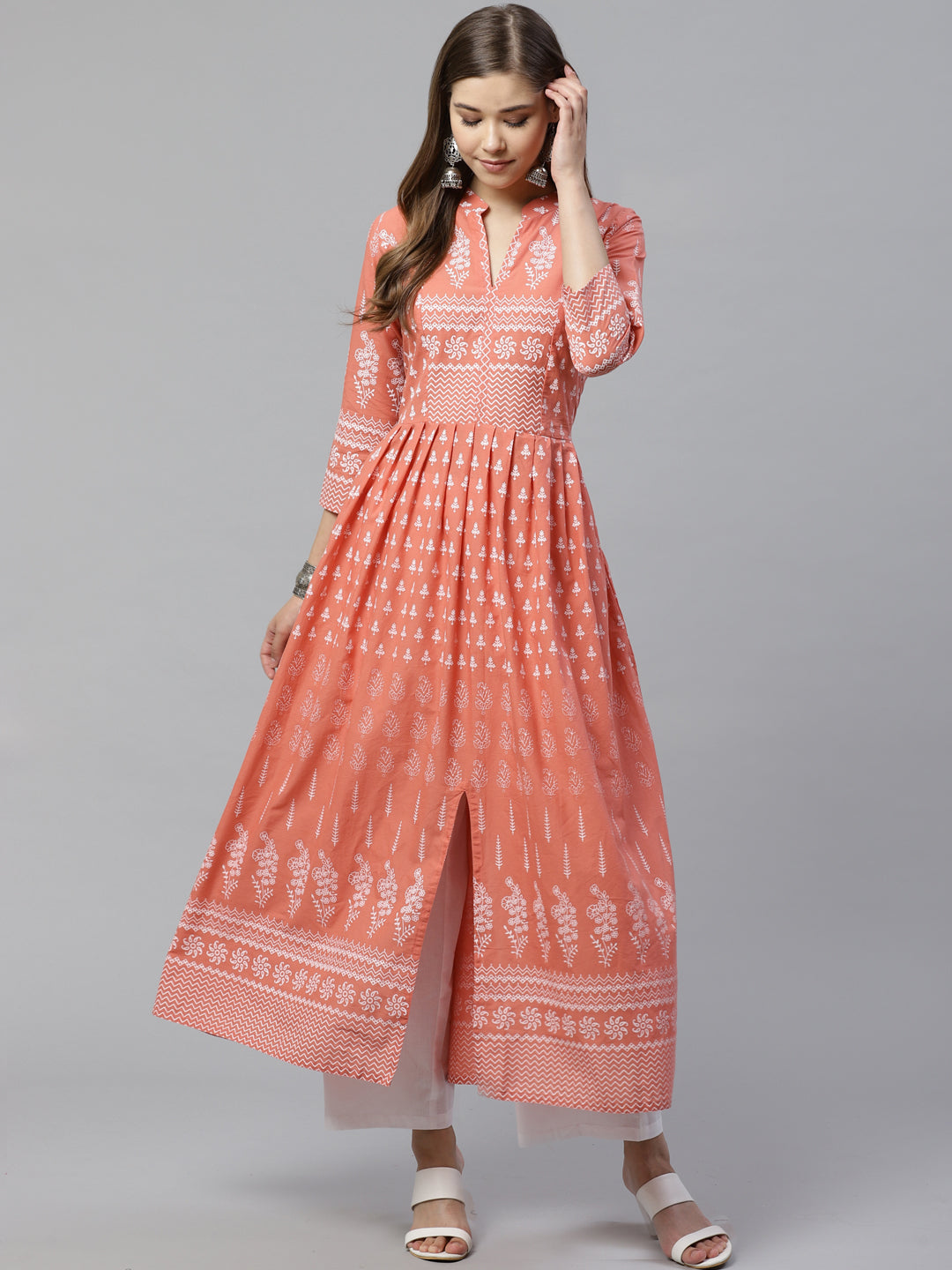 Women's Pink Floral Print Cotton Kurta