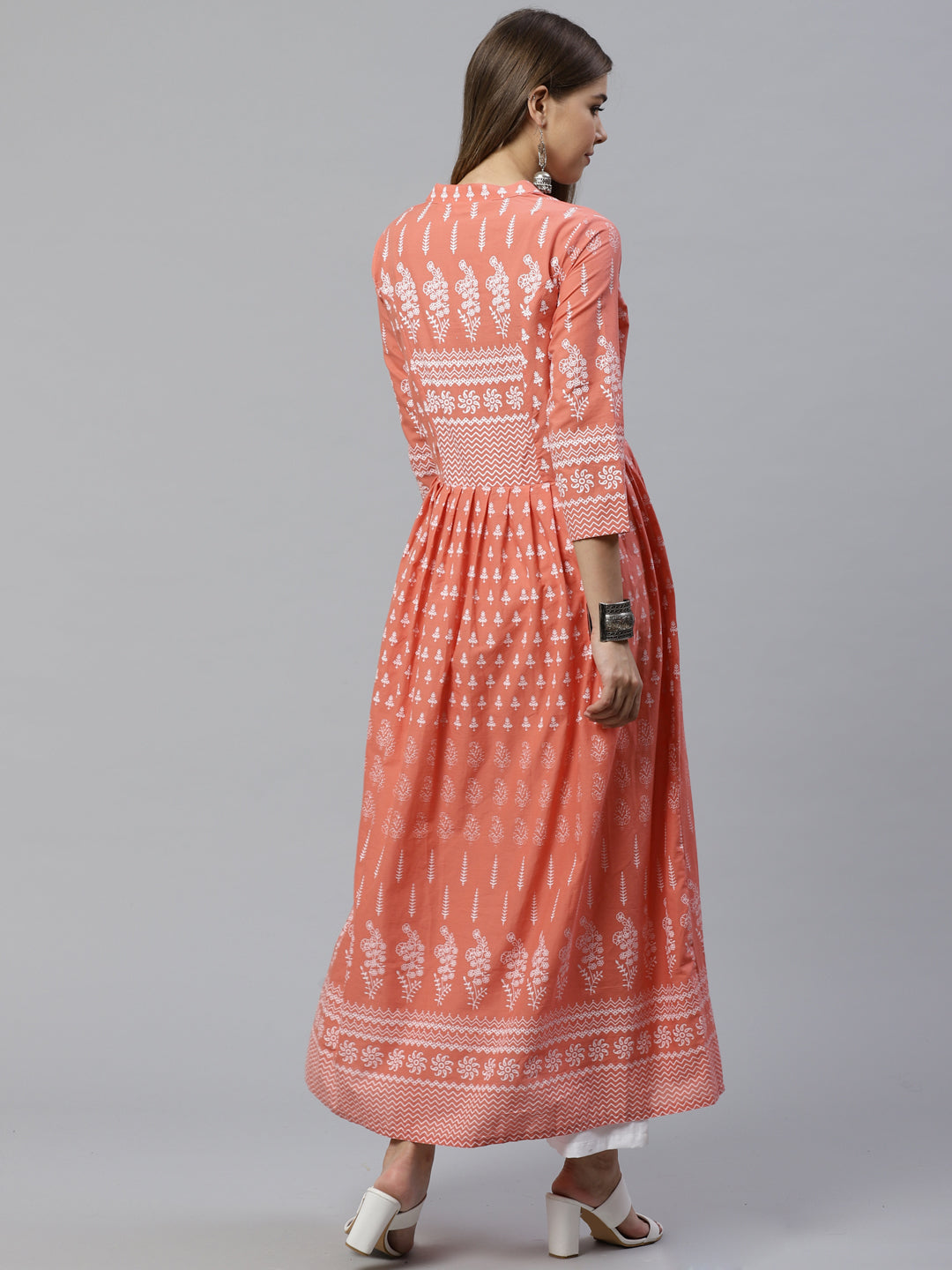 Women's Pink Floral Print Cotton Kurta