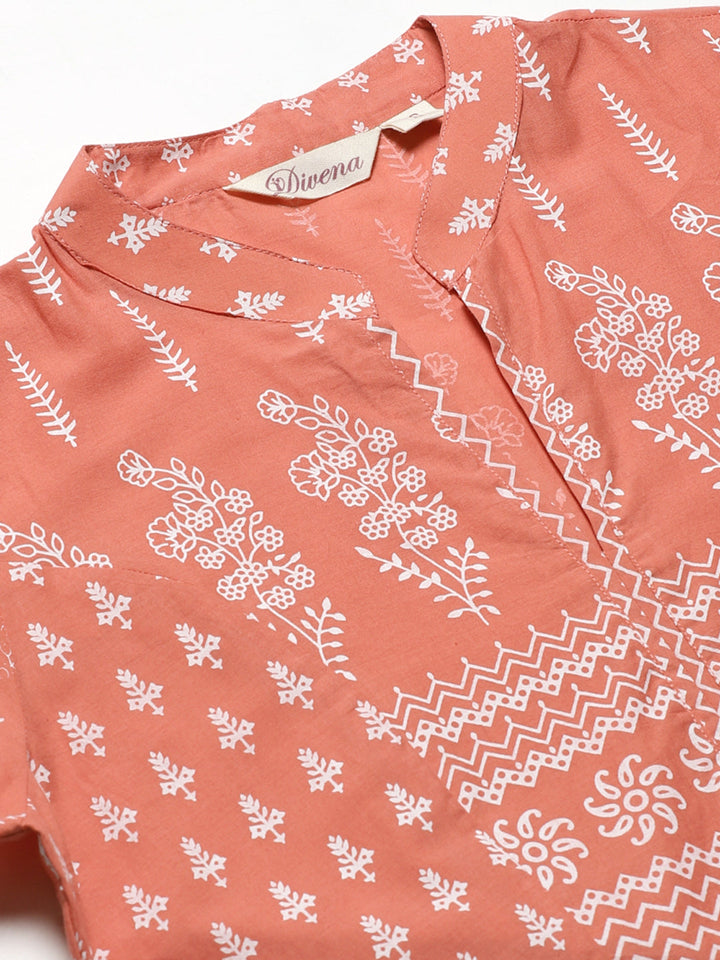 Women's Pink Floral Print Cotton Kurta