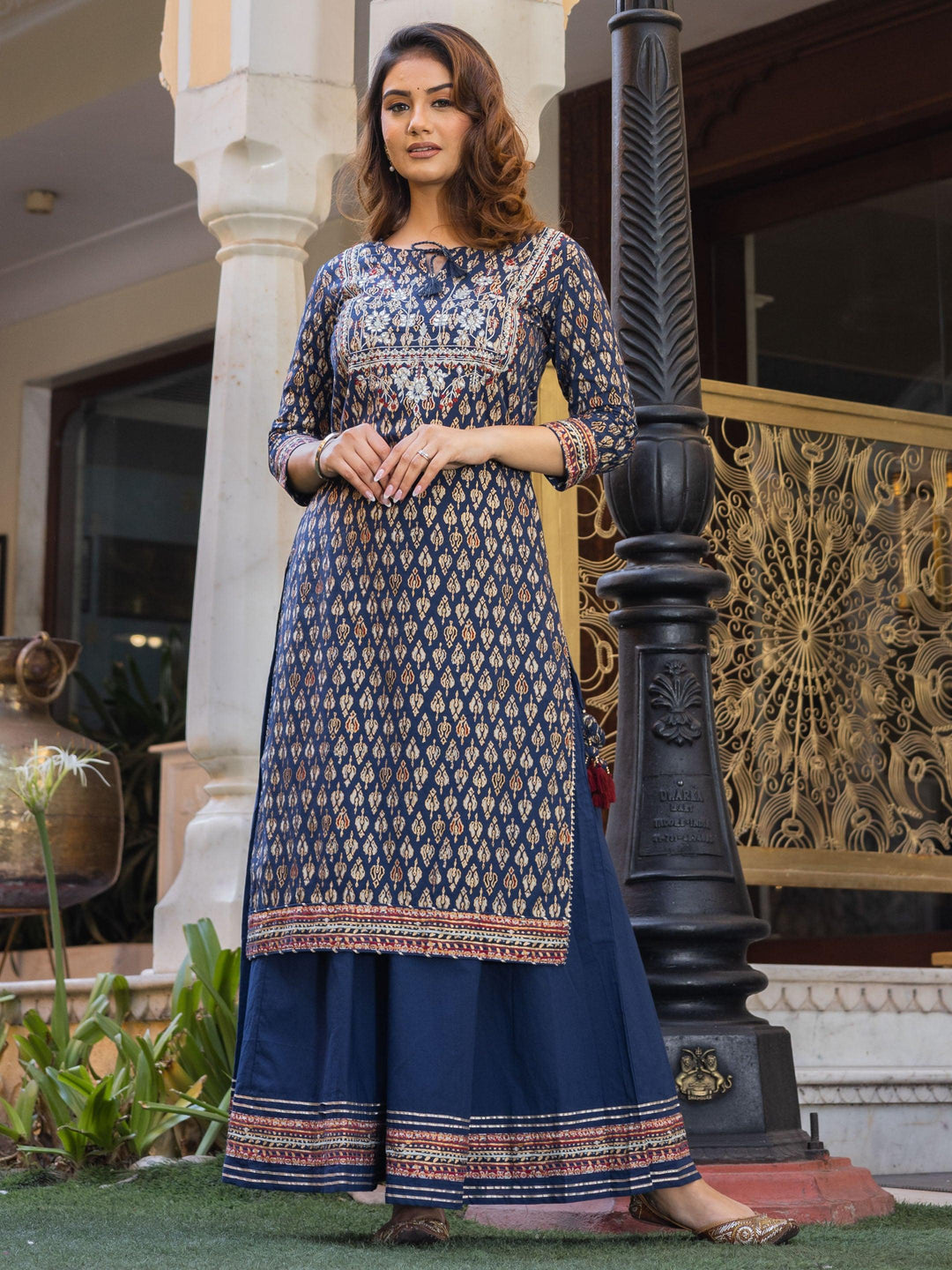 Navy-Blue-Cotton-Gota-Patti-2-Piece-Kurta-Set