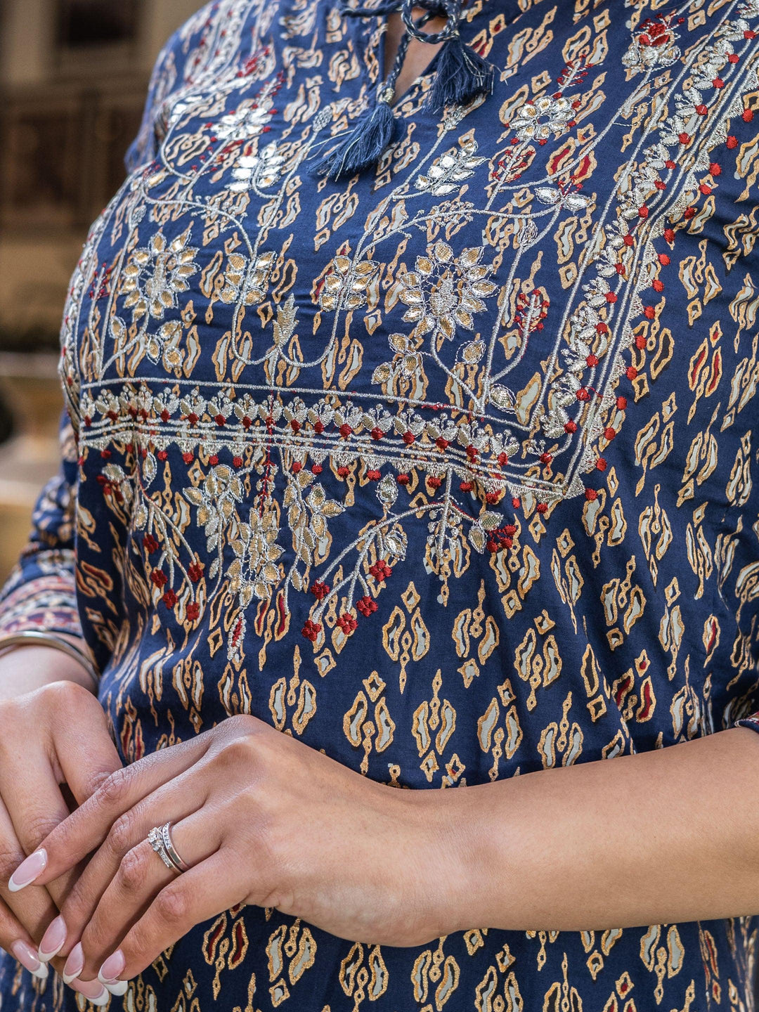 Navy-Blue-Cotton-Gota-Patti-2-Piece-Kurta-Set