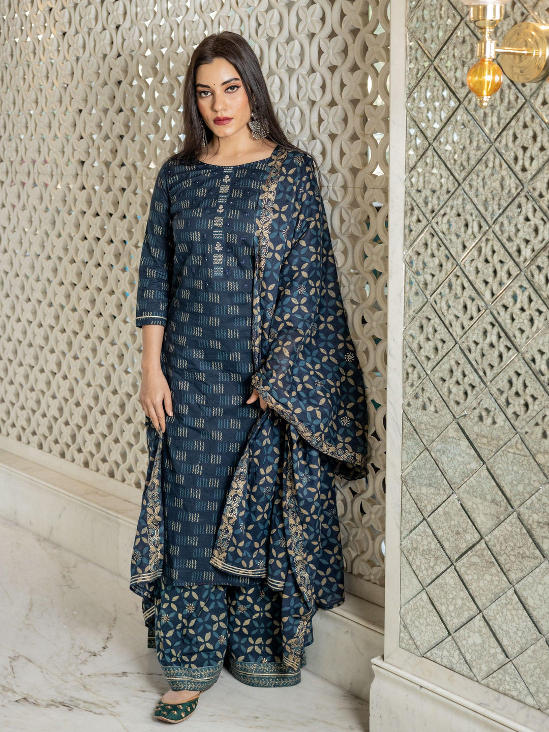 Indigo-Blue-Cotton-3-Piece-Kurta-Set