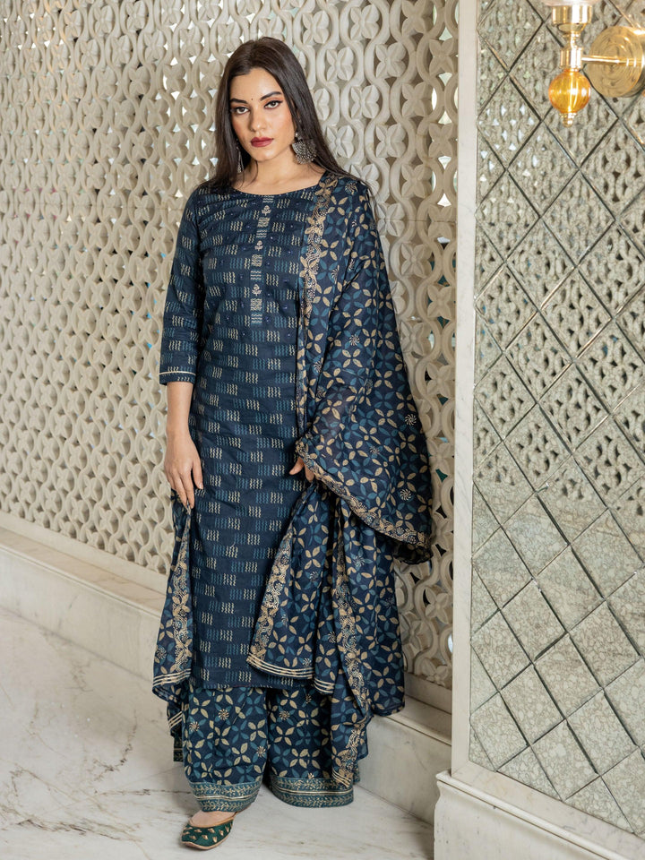 Indigo-Blue-Cotton-3-Piece-Kurta-Set