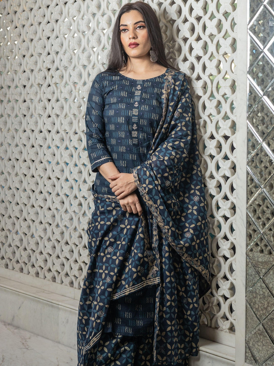 Indigo-Blue-Cotton-3-Piece-Kurta-Set