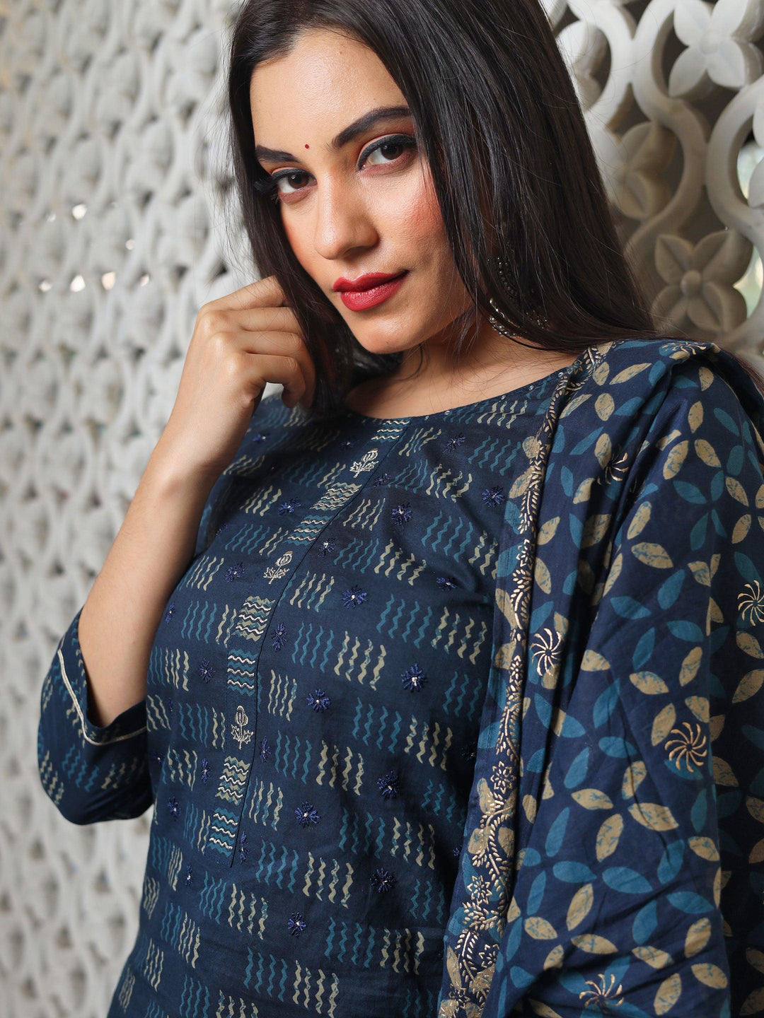 Indigo-Blue-Cotton-3-Piece-Kurta-Set