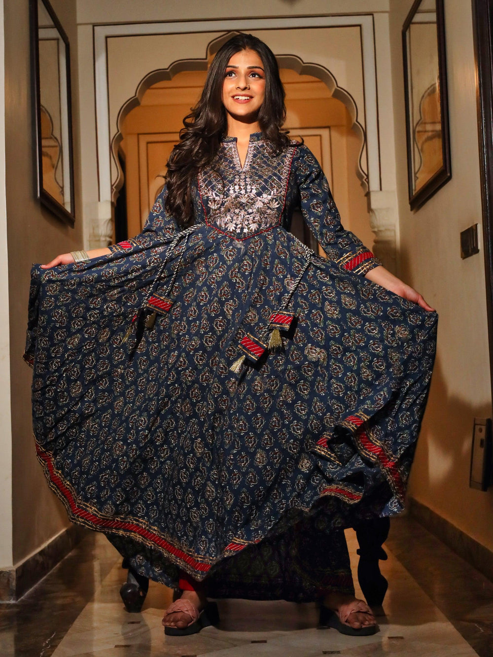 Navy-Blue-Cotton-Gota-Patti-Anarkali-Kurta-Set