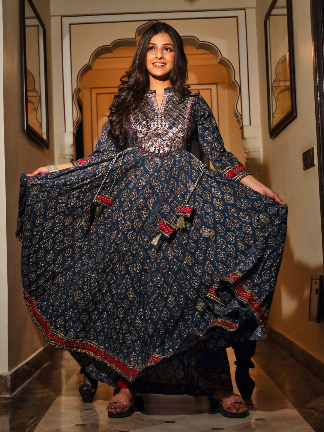 Navy-Blue-Cotton-Gota-Patti-Anarkali-Kurta-Set