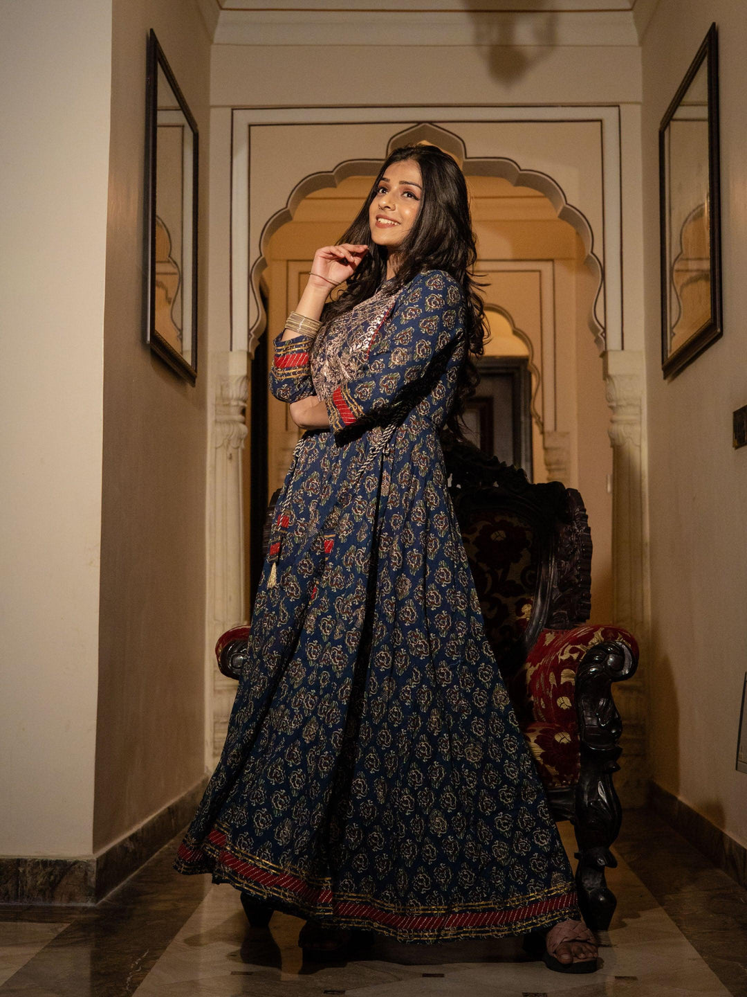 Navy-Blue-Cotton-Gota-Patti-Anarkali-Kurta-Set