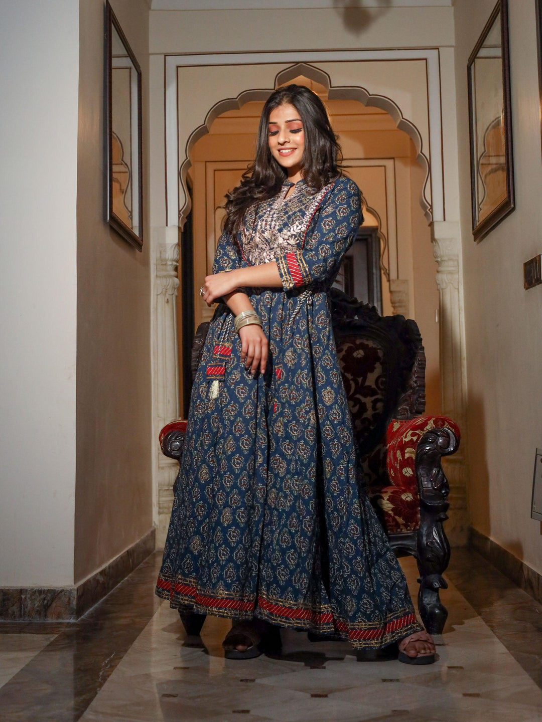 Navy-Blue-Cotton-Gota-Patti-Anarkali-Kurta-Set