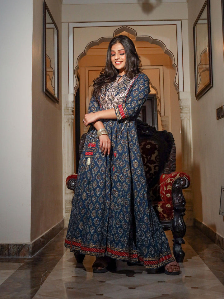 Navy-Blue-Cotton-Gota-Patti-Anarkali-Kurta-Set