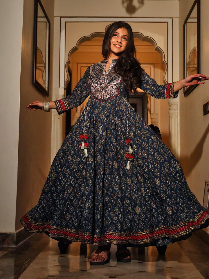 Navy-Blue-Cotton-Gota-Patti-Anarkali-Kurta-Set