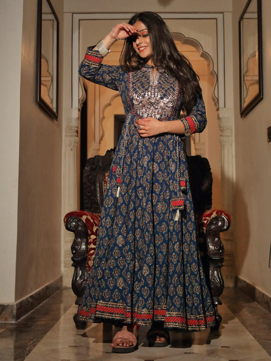 Navy-Blue-Cotton-Gota-Patti-Anarkali-Kurta-Set