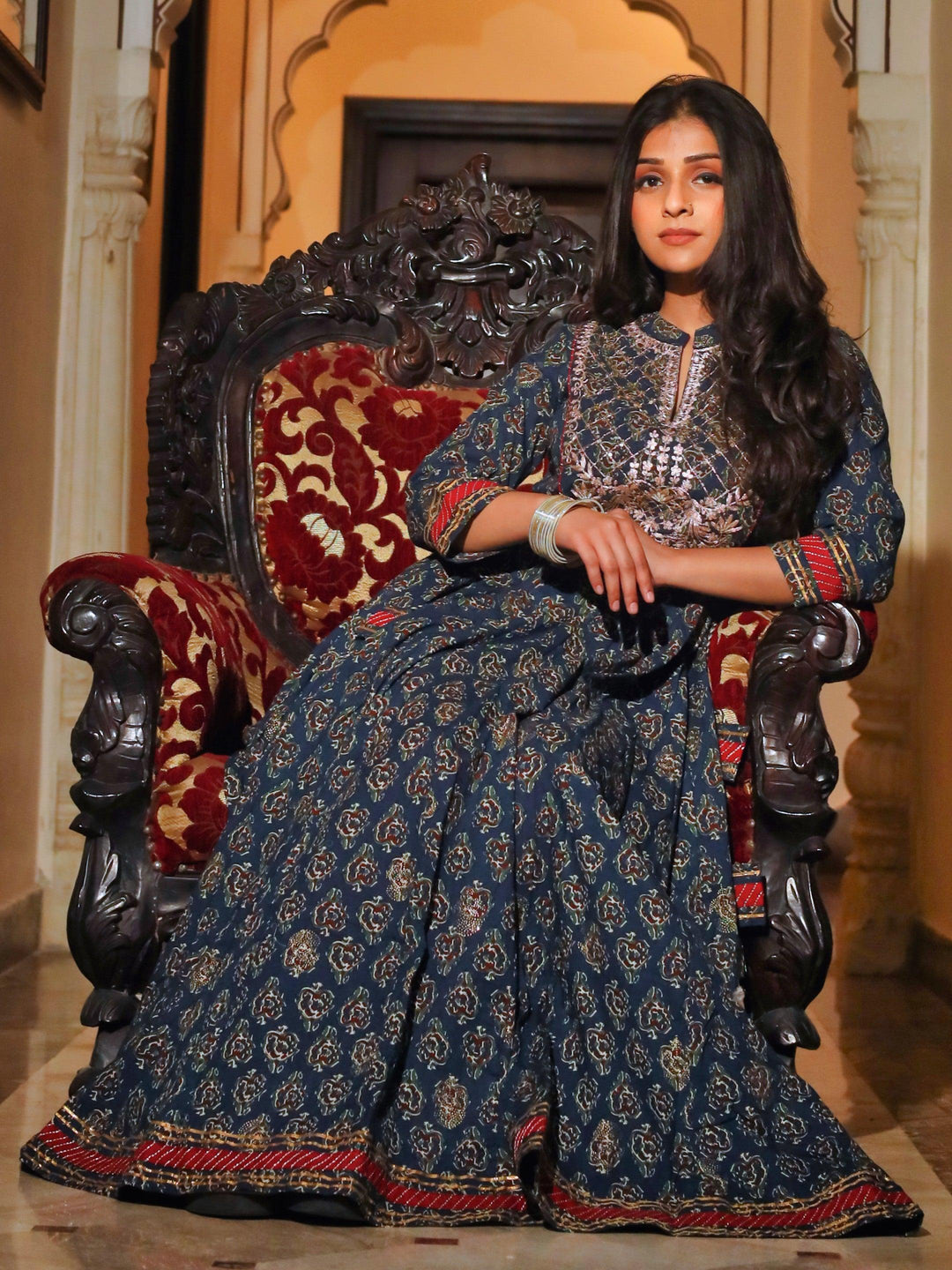 Navy-Blue-Cotton-Gota-Patti-Anarkali-Kurta-Set