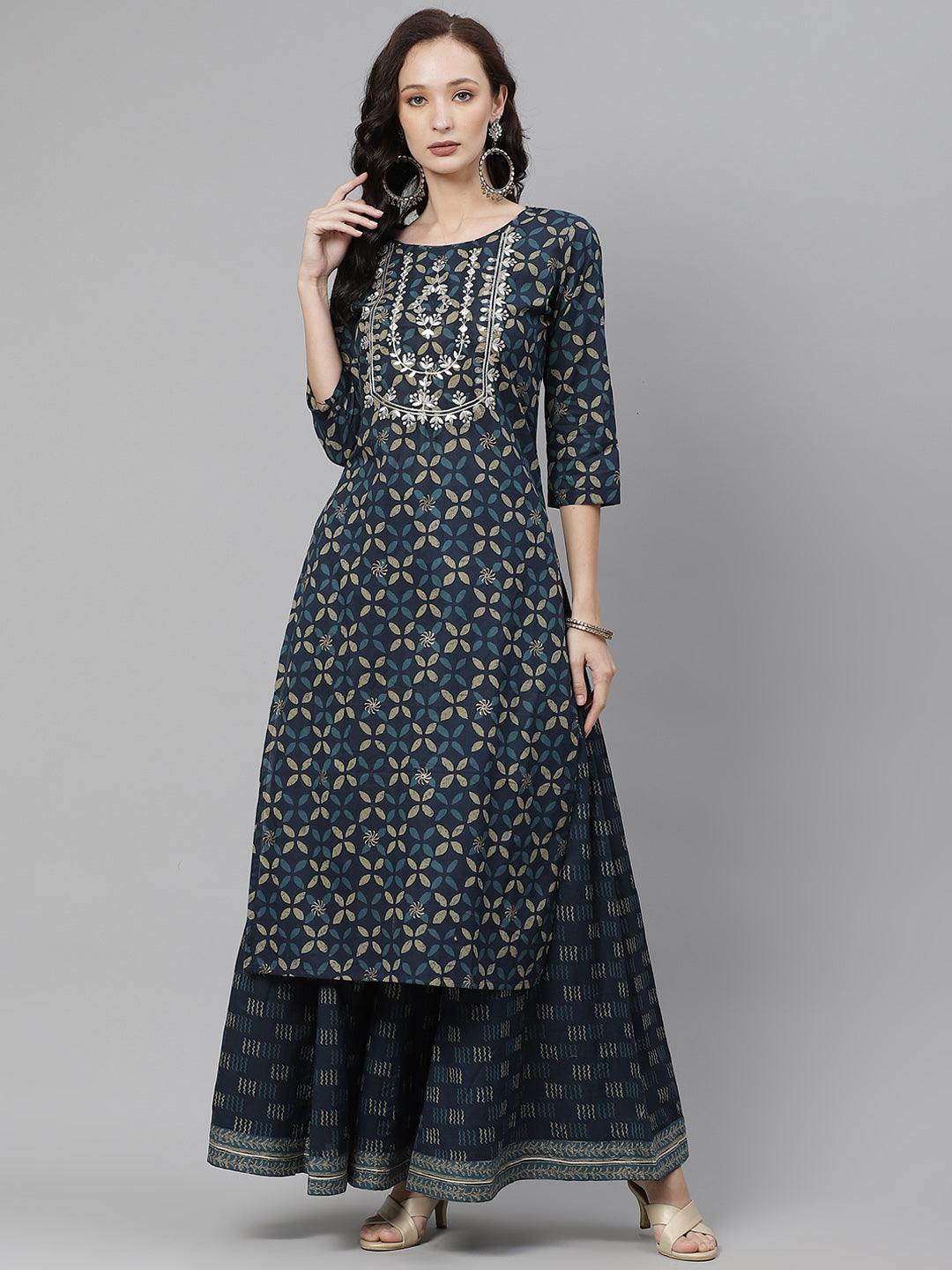 Indiogo-Blue-Cotton-2-Piece-Kurta-Set