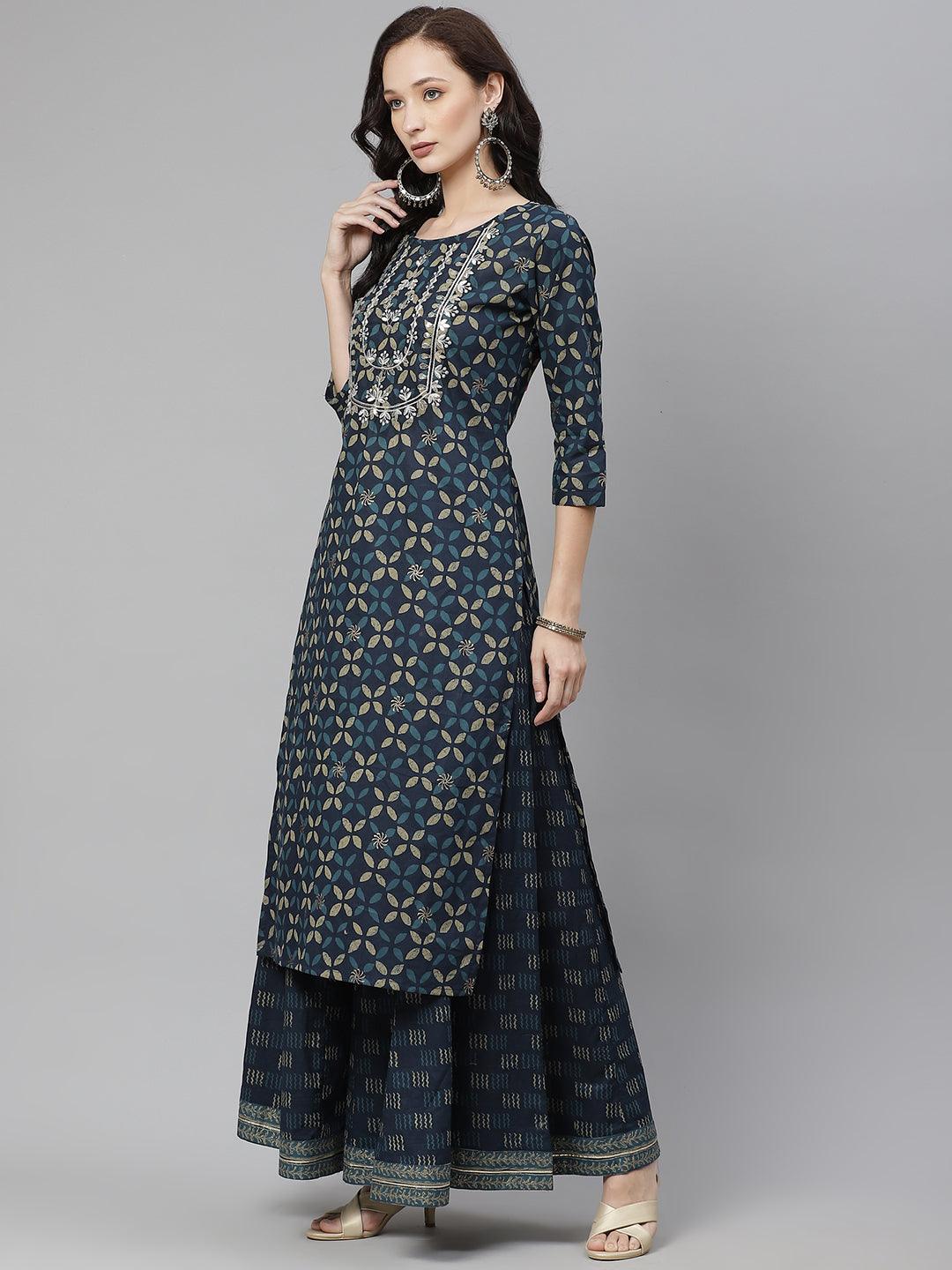 Indiogo-Blue-Cotton-2-Piece-Kurta-Set