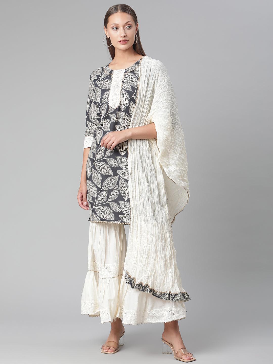 Black-Cotton-Floral-Printed-3-Piece-Sharara-Set
