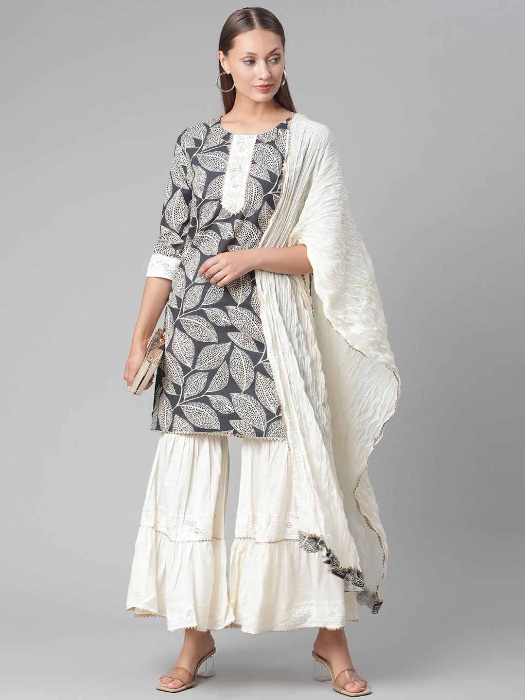 Black-Cotton-Floral-Printed-3-Piece-Sharara-Set