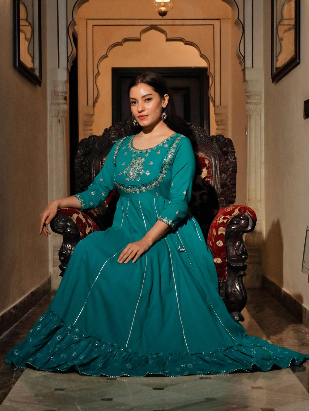 Green-Cotton-Gota-Patti-Anarkali-Kurta